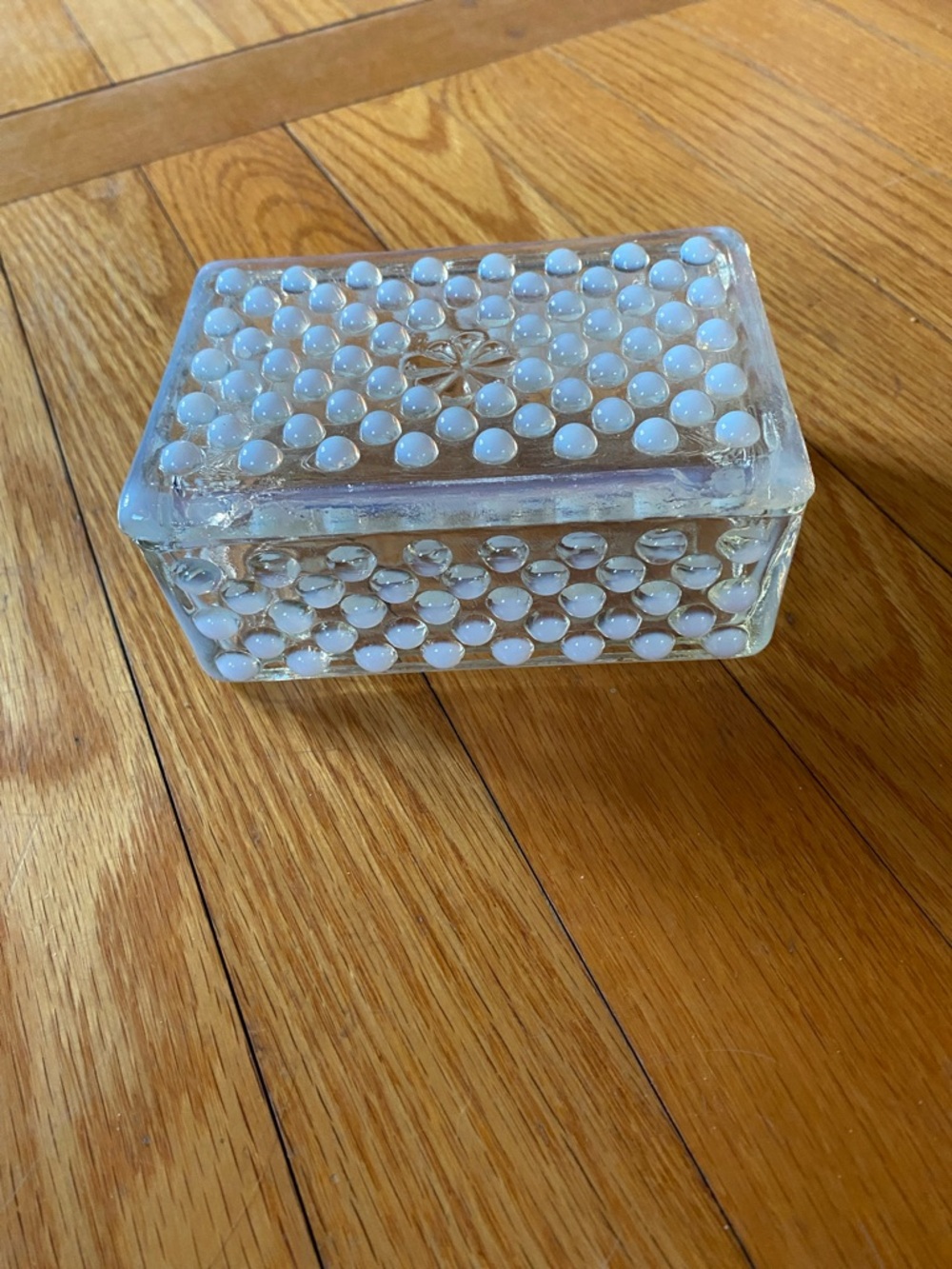 Vintage Hobnail Moonstone Glass Trinket/Cigarette Box Mod Century 40’s/50’s